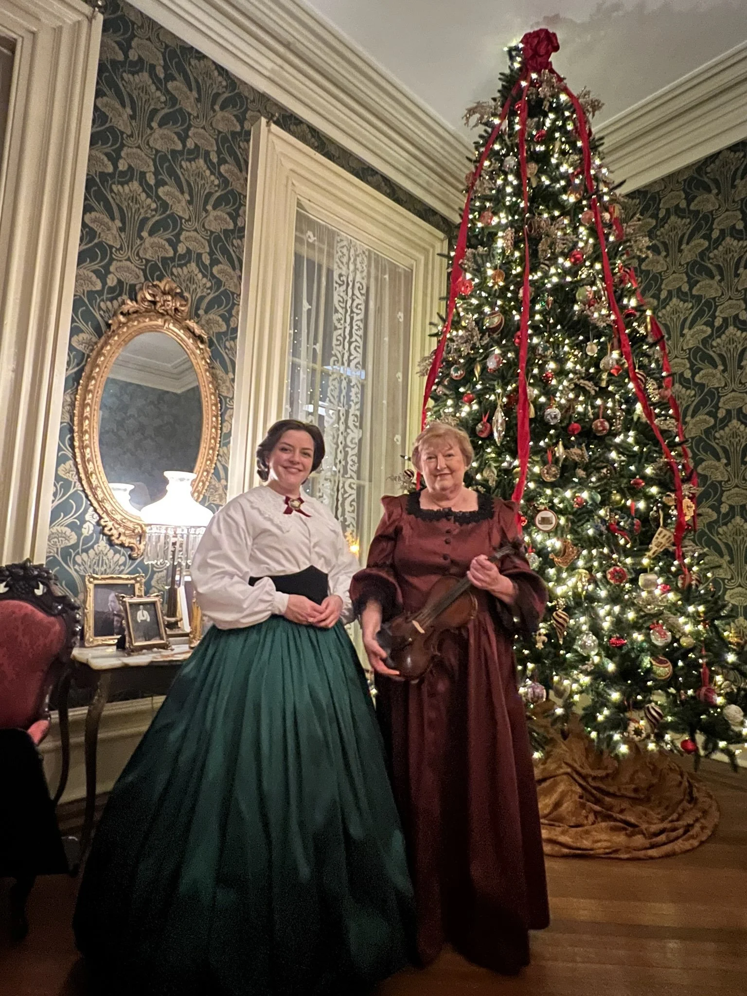 Elaine and vocalist Amanda Shields perform a program of Christmas carols at Oaklands Mansion