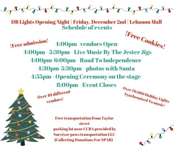 DB Lights kicks off their Holiday Light Display on the Lebanon pedestrian mall tonight! 🔴🔸🟢🔸🟣🔸🔵 OVER 70,0000 LIGHTS, Food Vendors, Live Music, and loads of holiday cheer from 4:00 pm - 8:00 pm. 
#lebanonnh #holidayfun #freeadmission