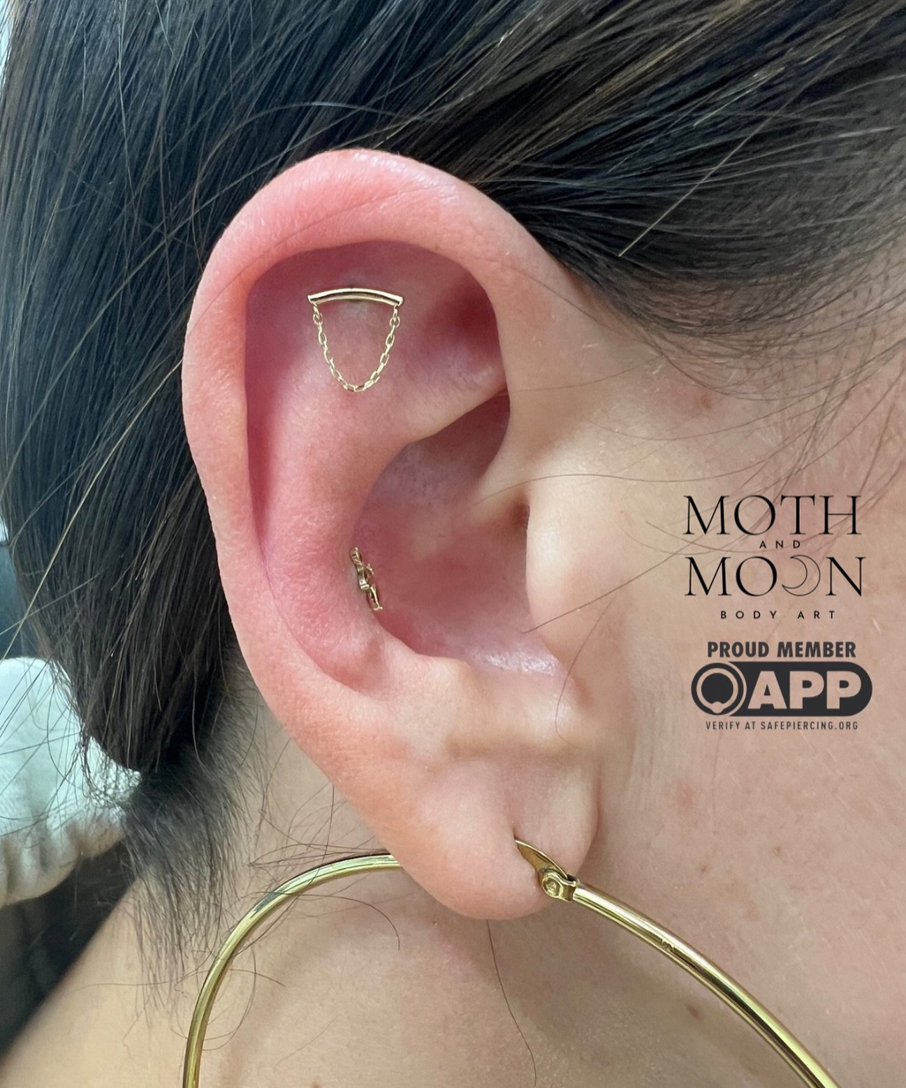 Fun new flat and conch piercings for @absolute.tierney ✨ But in 14k yellow gold. ⭐️