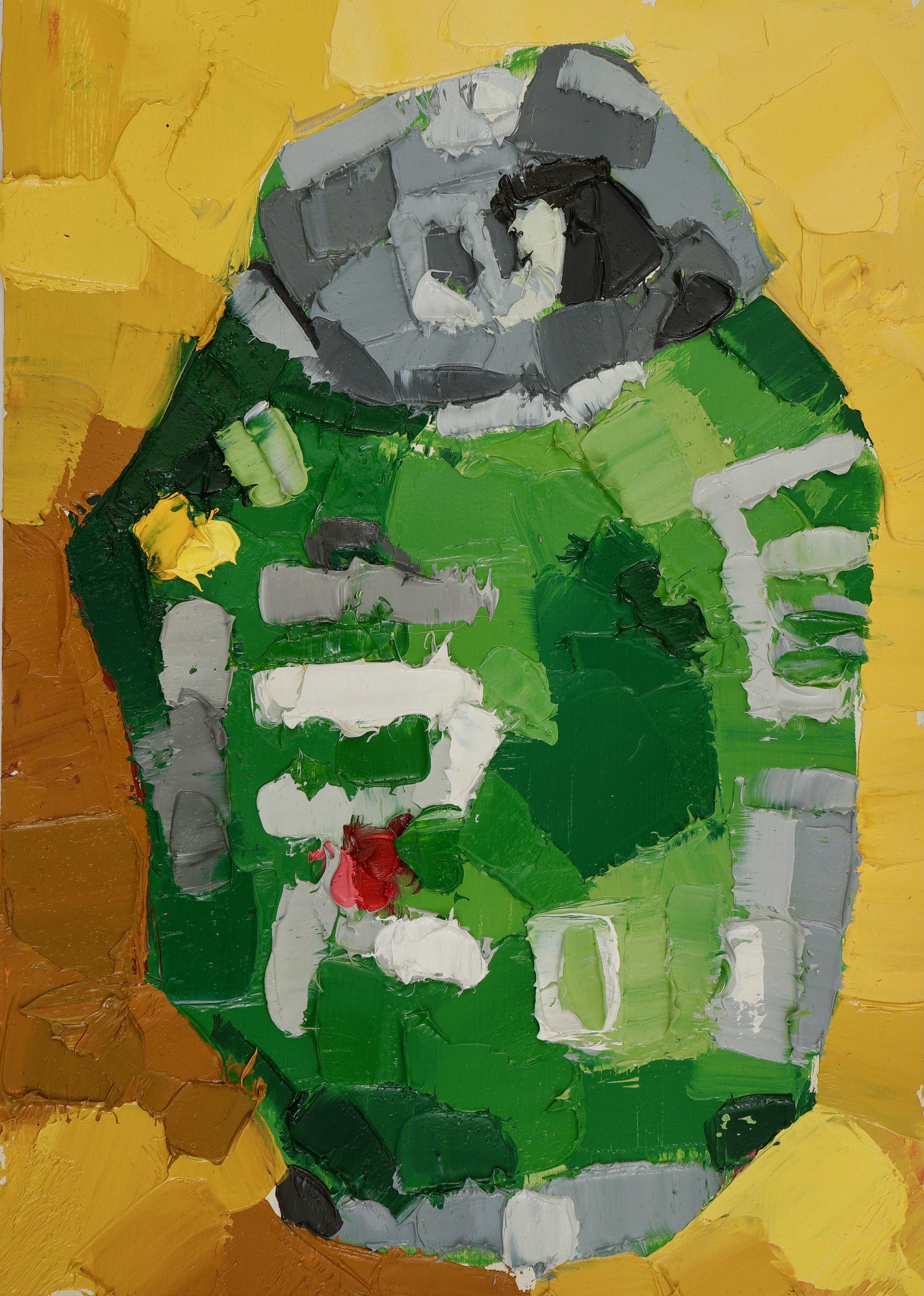 Crushed Seven Up (2023), Oil on Wood Panel, 7 x 5 in. 