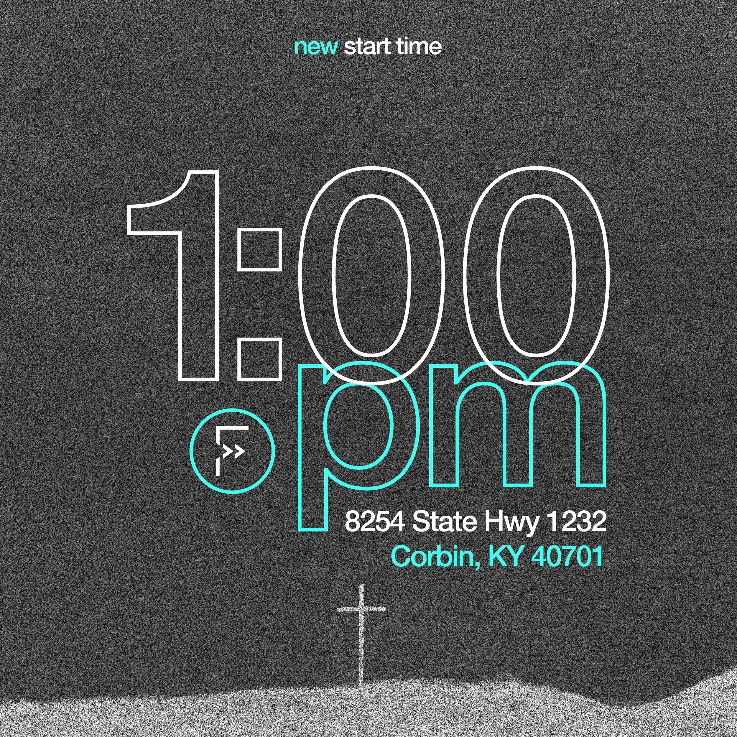 &bull;
IN CASE YOU MISSED IT:

Our new Sunday Service start time - until our building project is complete - is 1:00pm sharp! If you haven&rsquo;t visited in a while, we&rsquo;re also currently meeting in the Rhema Hall Building at:

8254 State Hwy 12
