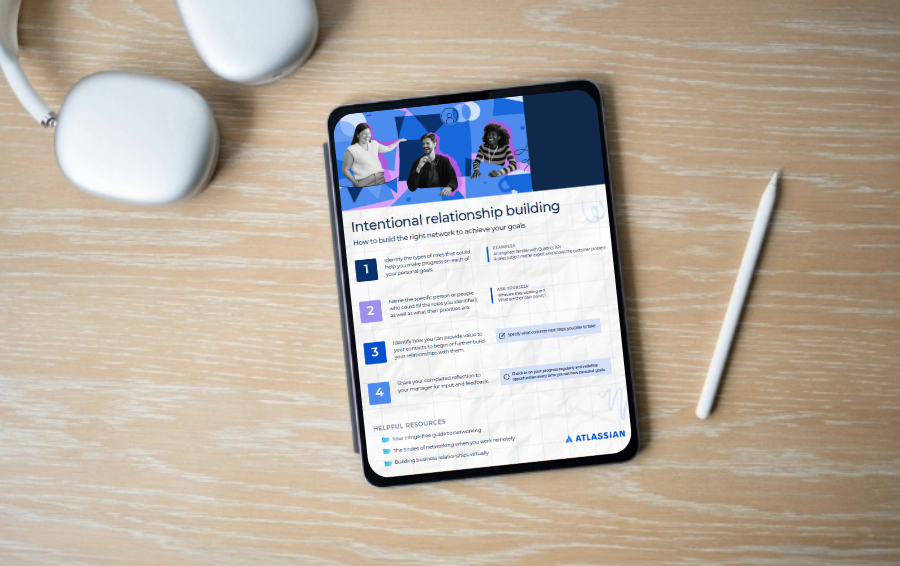 iPad on a desk with an intentional networking job aid open
