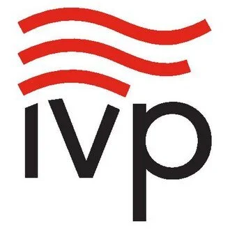 Logo with three red wavy lines above the lowercase letters 'ivp' in black.