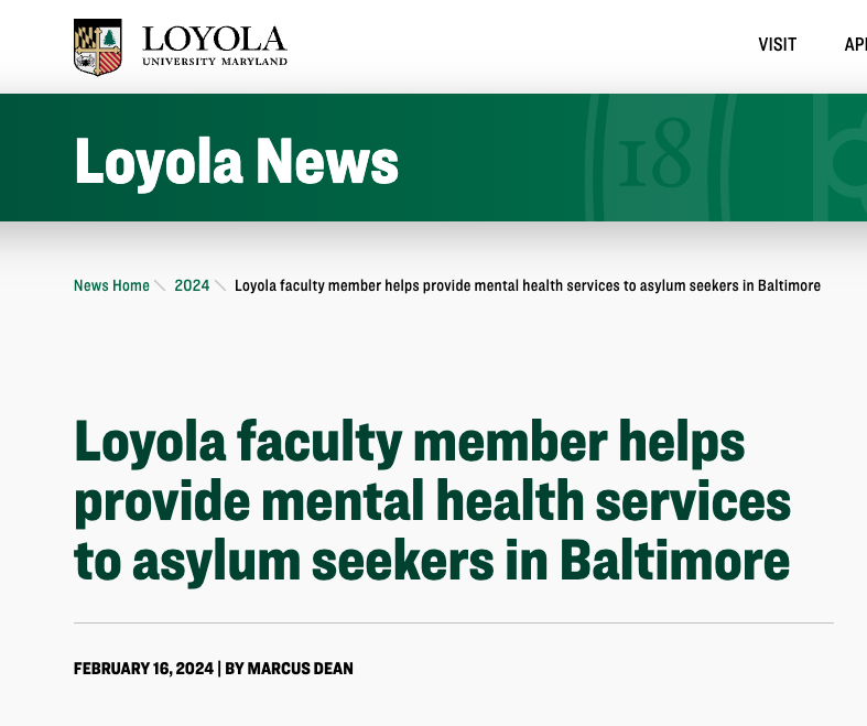 Loyola faculty member helps provide mental health services to asylum seekers in Baltimore
