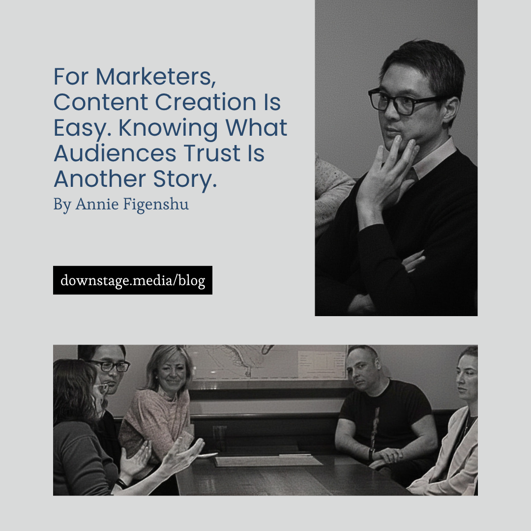 Marketers in discussion at a Marketing Algonquin dinner about content creation, trust, and modern marketing strategy