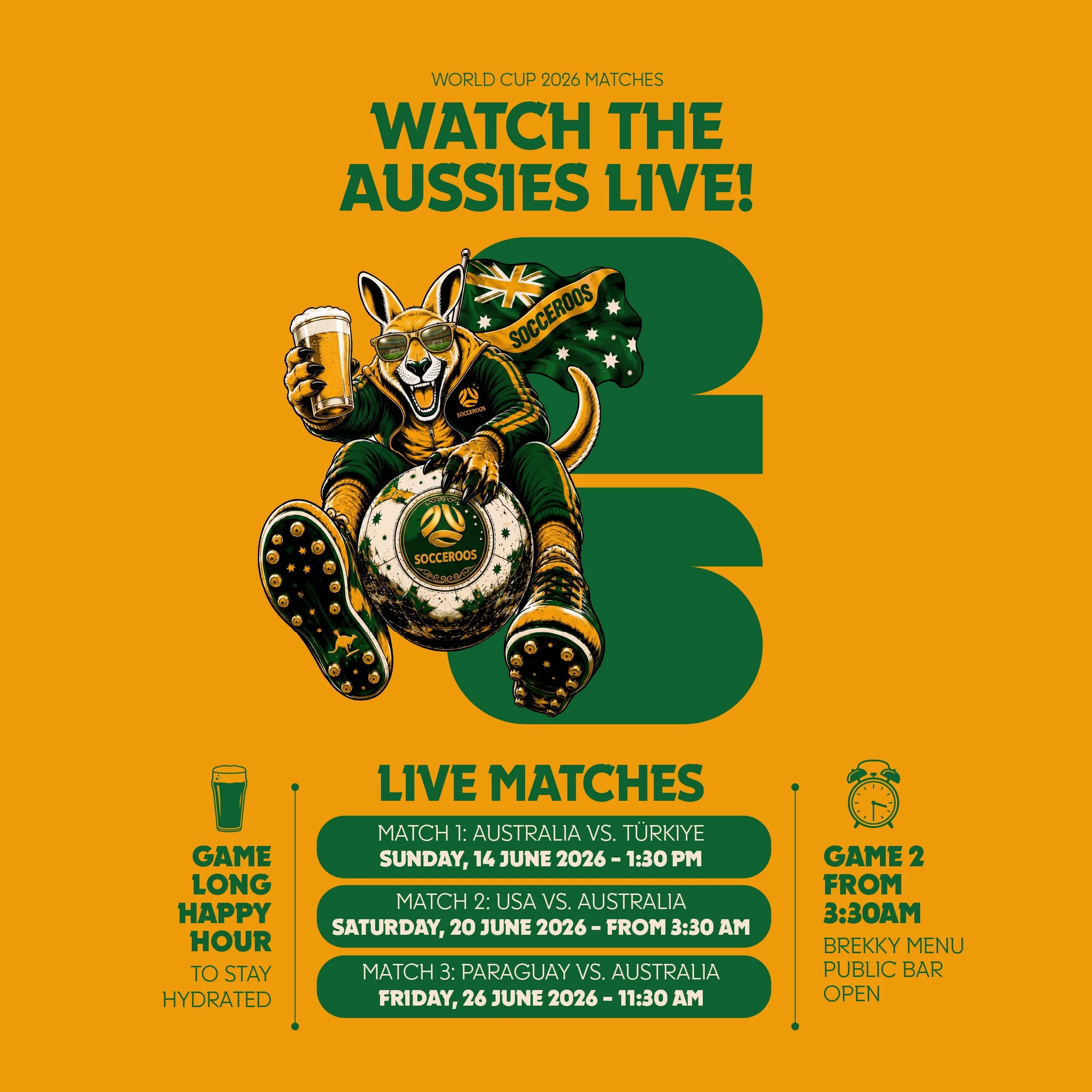 Watch the Socceroos Live at The Eyre Hotel Whyalla