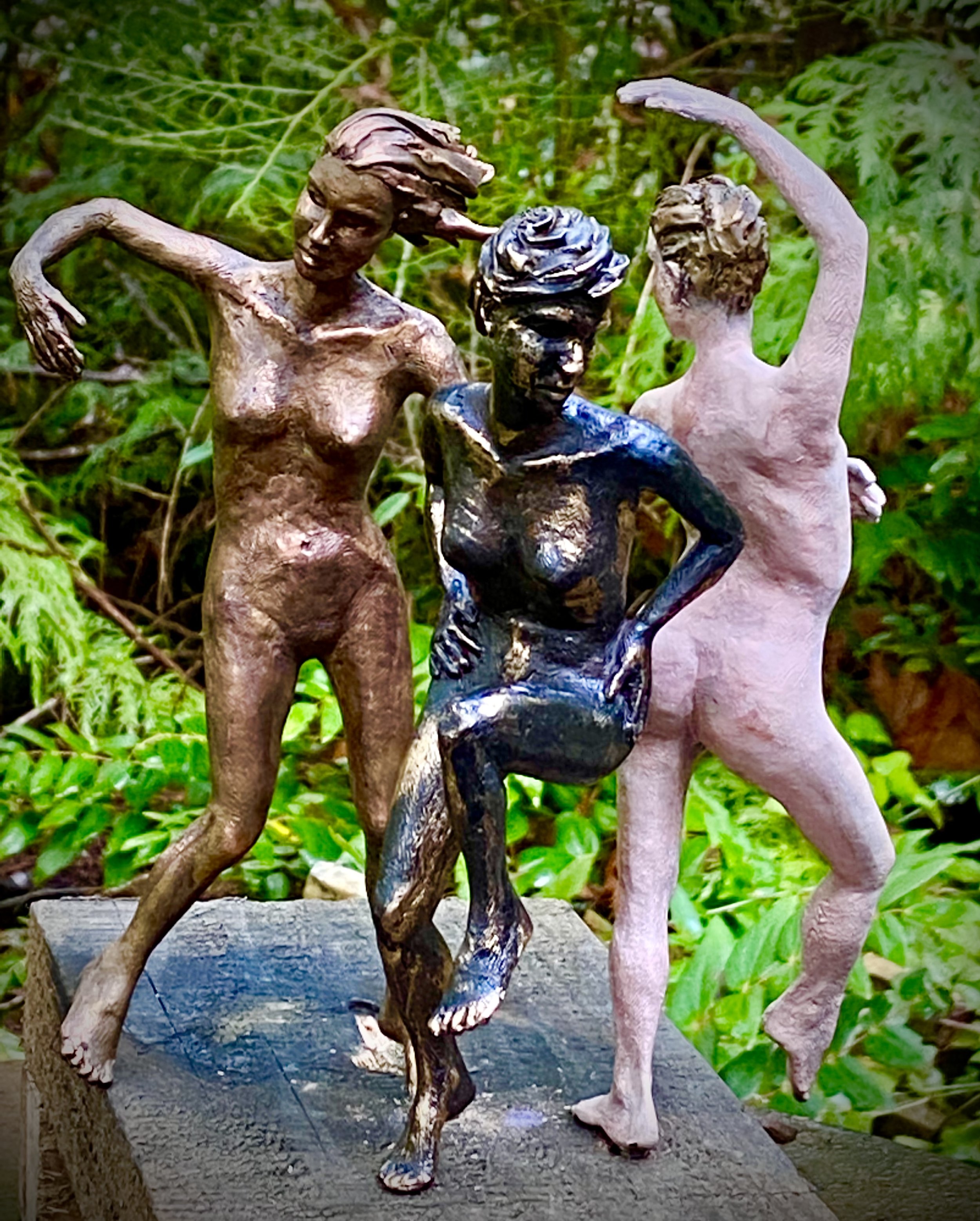 2. TRIPLE GODESS , Sara Mall Johani Cast bronze. 10"X7"X7" One of a kind.
