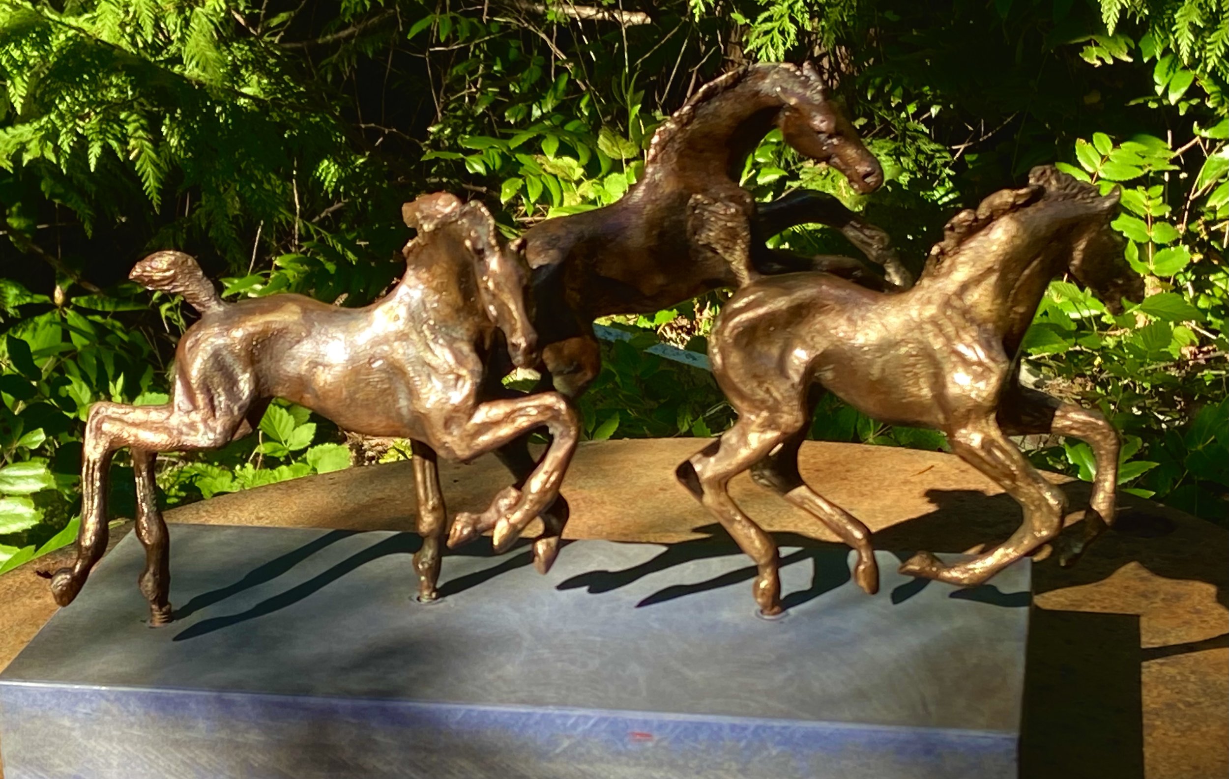 15. FROLICKING FILLIES , Sara Mall Johani Cast bronze. 13"X6"X7" One of a kind.