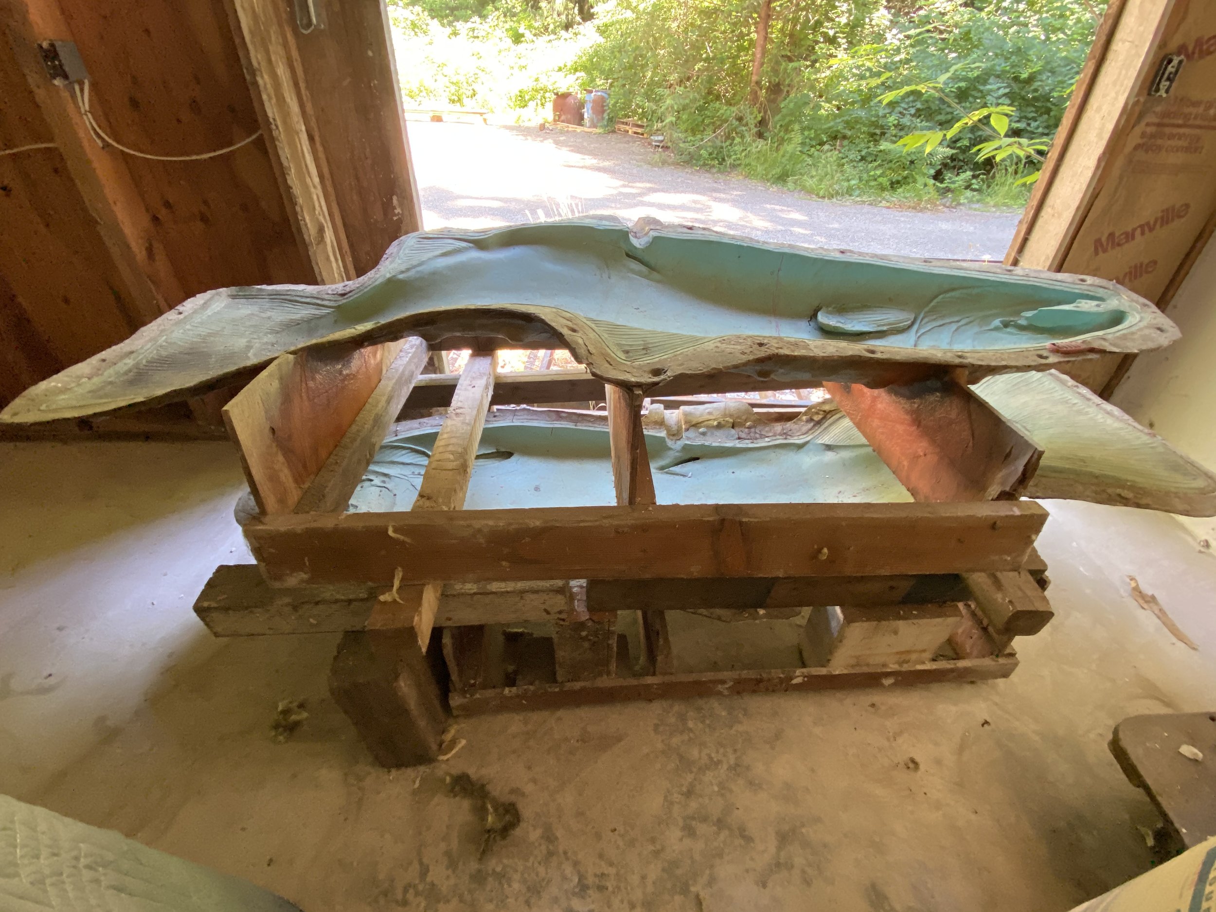 23. Three SOUL SALMON MOLDS , Tom Jay Male Coho, Female Coho. Fiberglass Alevin molds. Silicone. 10' long