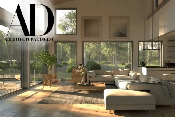 Architectural Digest with bright living space