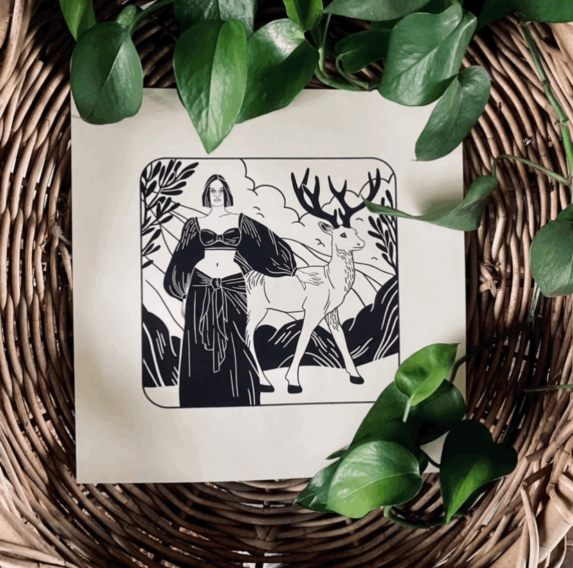 Large Deer Maiden print
