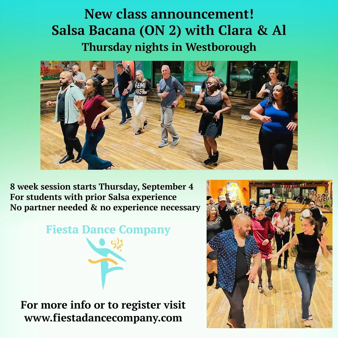 You&rsquo;ve seen them perform now&rsquo;s your chance to train with the fabulous Clara y Al! #salsainwestborough #clarayal #fiestadancecompany www.fiestadancecompany.com