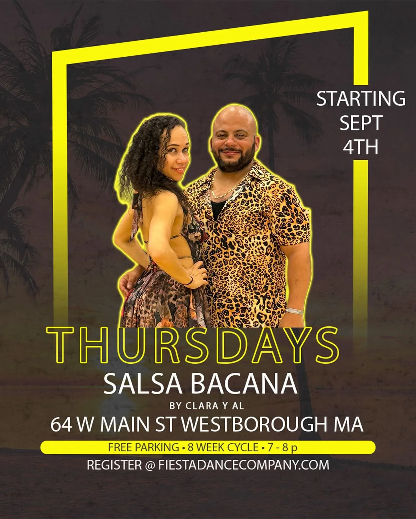 Here&rsquo;s your chance to train with the fabulous duo Clara y Al. Thursday nights in Westborough www.fiestadancecompany.com