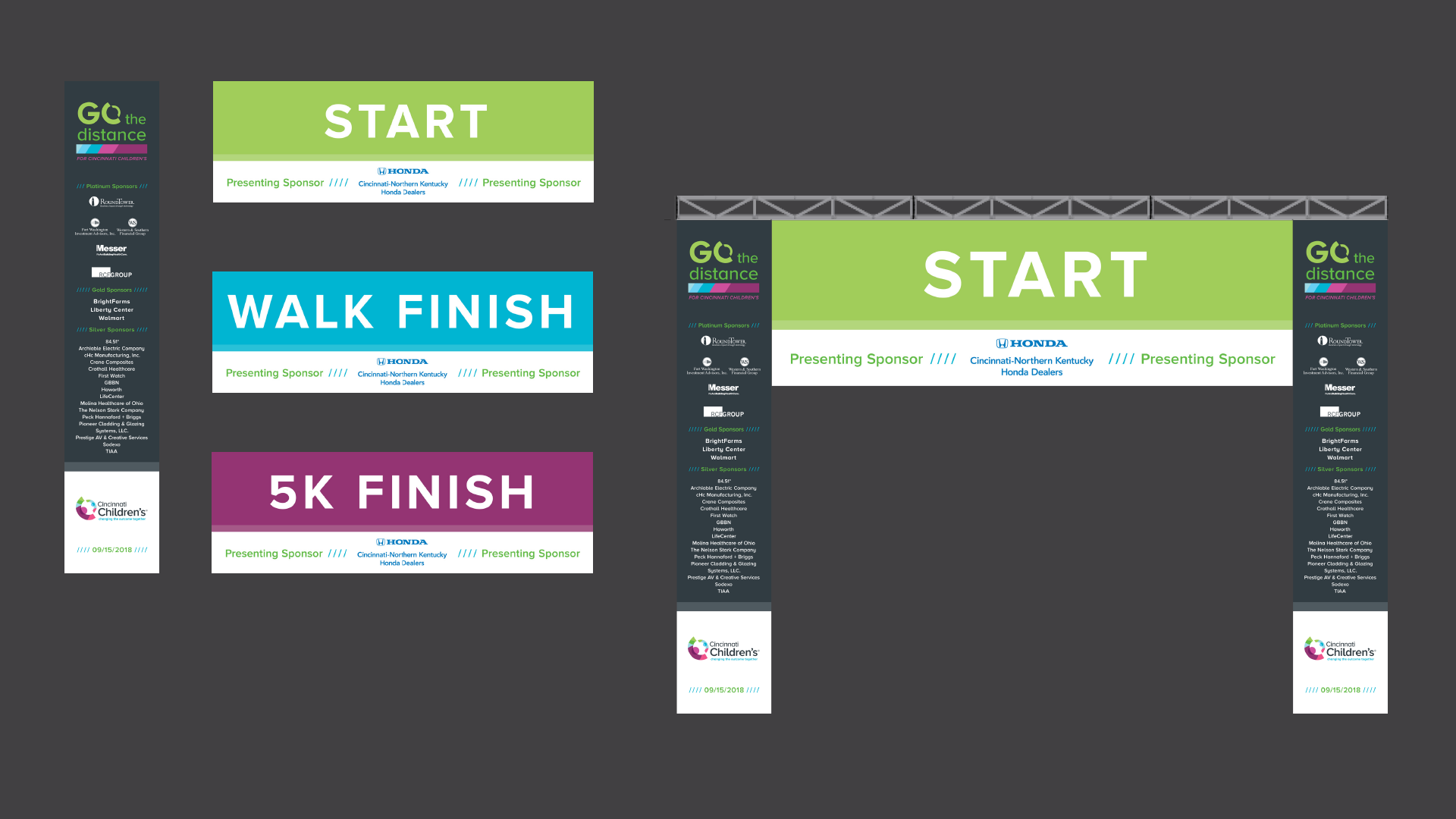 Start/Finish line stanchion/banners