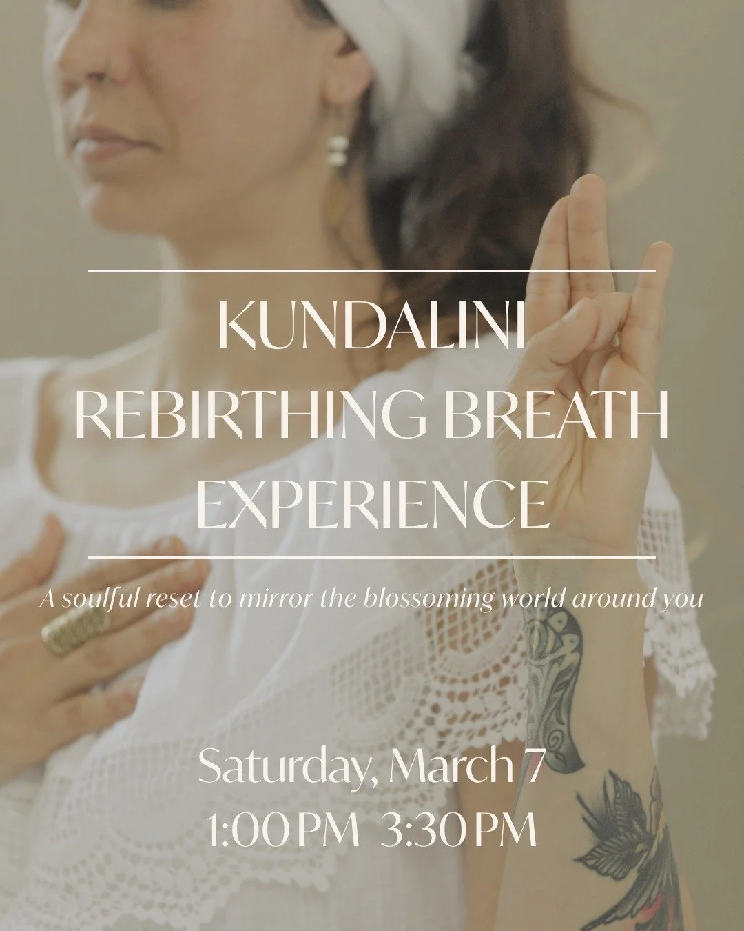 Step into a sacred space of renewal.

This Saturday, join us for a transformational Kundalini Rebirthing Breath Experience, a powerful blend of breathwork, movement, meditation, and music designed to help you release old layers and awaken fresh energ