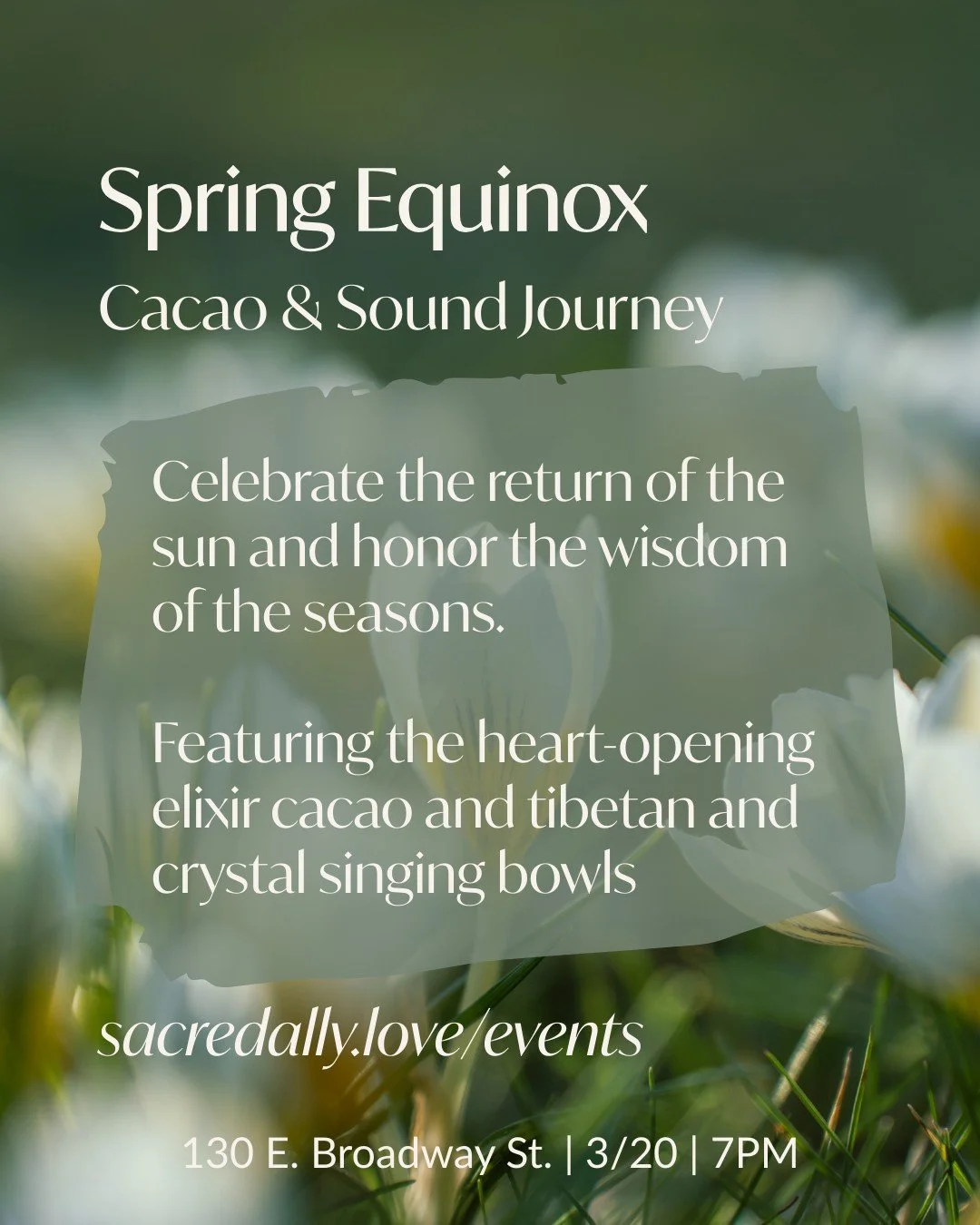 ☘️ Spots are still open for this Friday's Spring Equinox Cacao &amp; Sound Journey ☘️

The Spring Equinox marks a powerful moment of balance between light and dark. As the earth awakens and the days grow longer, it&rsquo;s a beautiful time to reconne