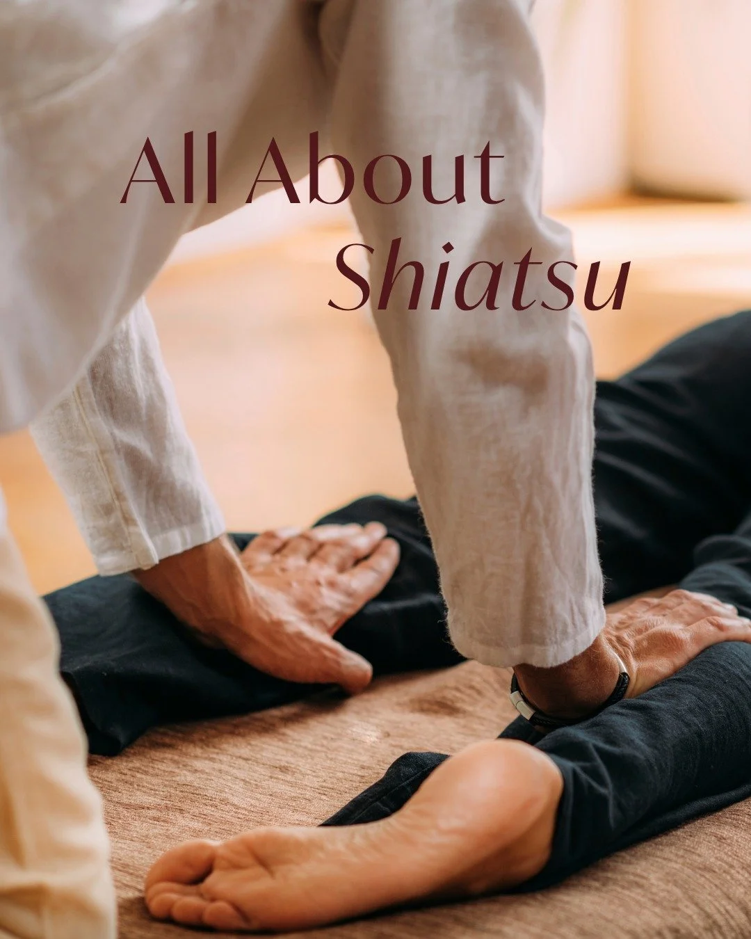 Shiatsu is a deeply intuitive, hands-on practice that works with the body&rsquo;s natural energy pathways to restore balance and flow. 

Using slow, intentional pressure along meridians, gentle stretching, and mindful touch, each session supports the