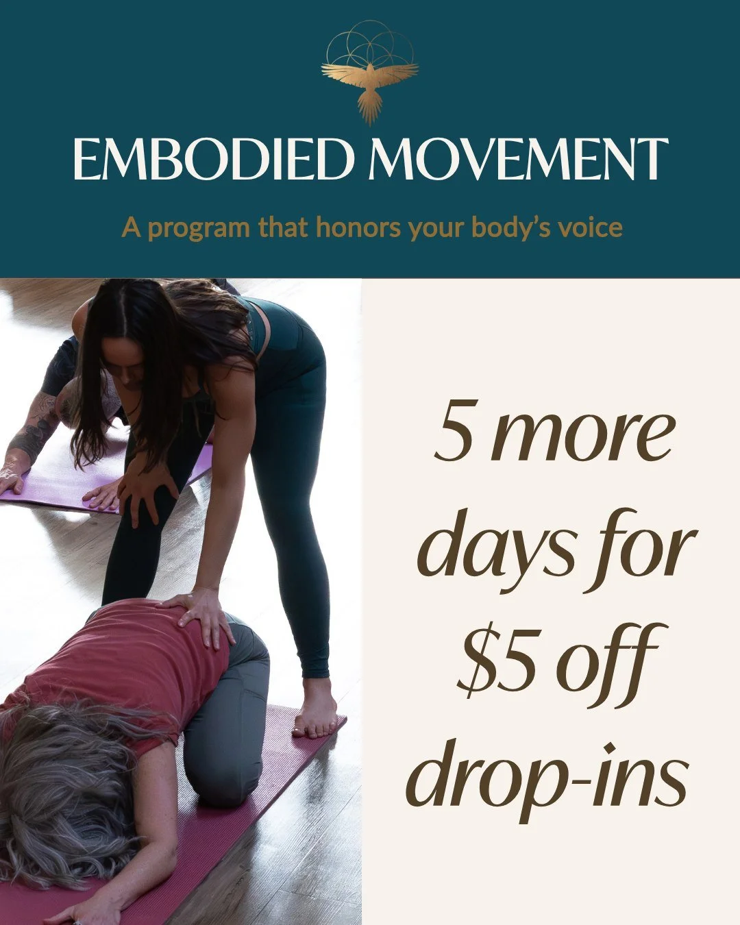 Still curious about Embodied Movement? There&rsquo;s time.

For the next 5 days, you can continue to explore our classes with intro week pricing before we transition to regular rates.

This is a beautiful moment to try something new&hellip;
to move i