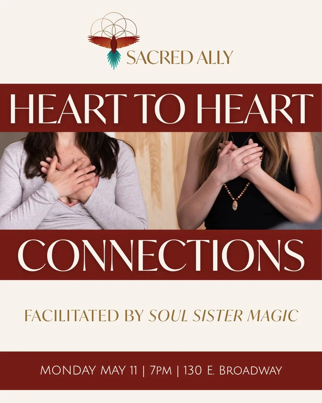 ❤️ Heart to Heart Connections MONDAY 5/11 7PM ❤️

When we practice operating from our heart space, we become more connected to ourselves, our purpose, our earth, and with one another.

Your host, Soul Sister Magic, will guide you through several prac