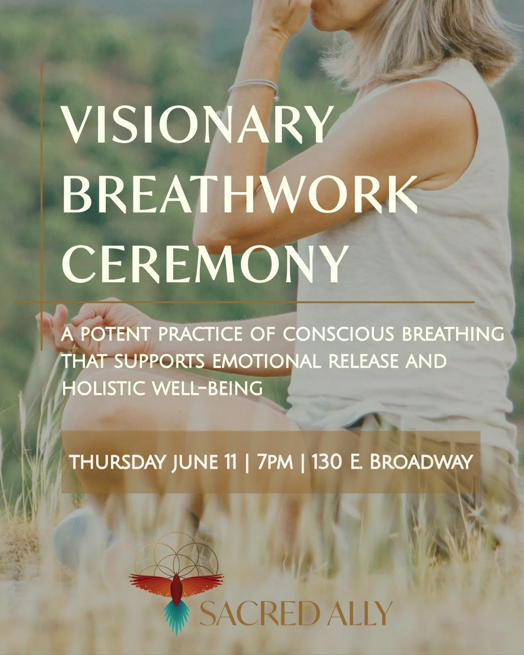 Visionary Breathwork is  about paving the way for clarity. Through intentional breathing, participants discover new pathways for release, connection, and alignment.

Join us Thursday, June 11 at 7pm. Together we'll enter a space beyond the usual chat