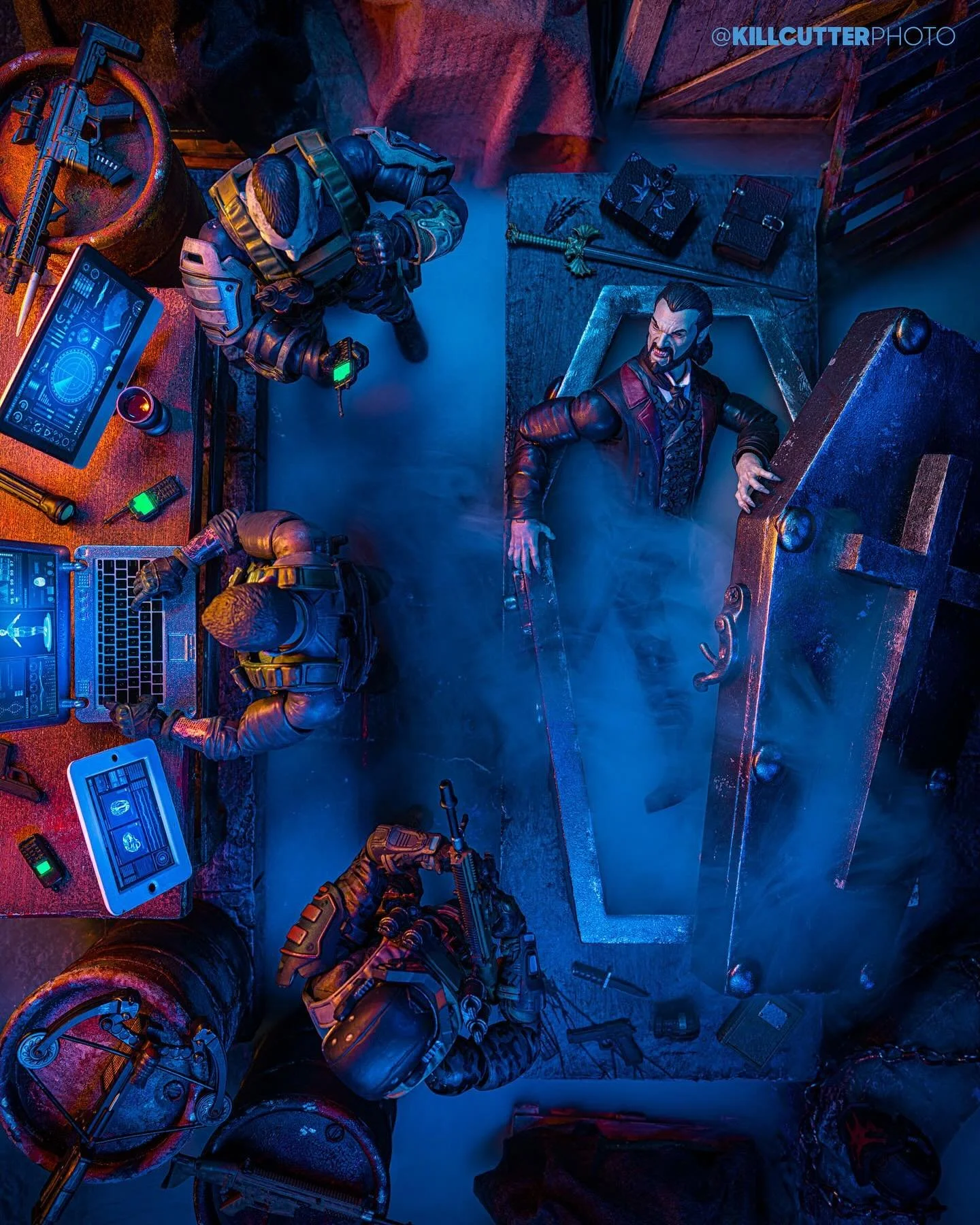 &ldquo;Delta Red&rdquo;
Welcome to the headquarters of Operation: Monster Force, where the Delta Red squad is in full recon mode trying to find the secret location of the Forgotten King. 

For this shot I wanted to depict a scene that not only highli