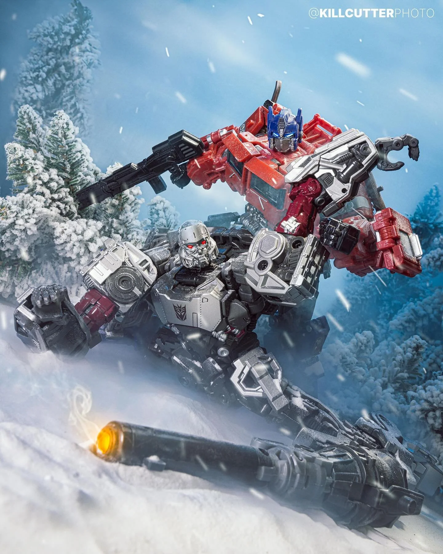 &ldquo;The Prime Directive&rdquo;
Nothing says lazy Sunday like a casual intergalactic showdown. Who&rsquo;s winning this Sunday Smackdown &mdash; Optimus or Megatron?

I initially had Starscream mid-transformation swooping in to save the day (swipe 