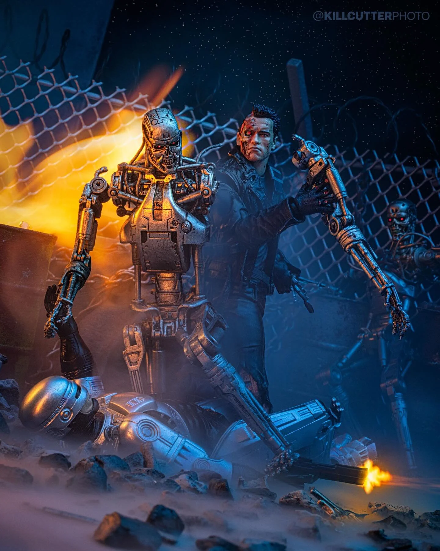 In the near future, John Connor sent a reprogrammed Terminator back in time to recruit the only cop ruthless enough to fight Skynet. Together, RoboCop and the Terminator will&hellip;. 

&ldquo;Serve. Protect. Terminate.&rdquo;

What do you do with an