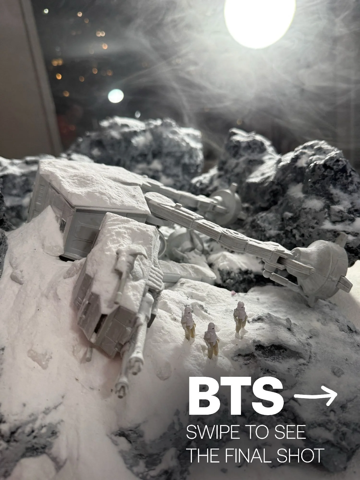 Behind-the-scenes of my recent Star Wars-themed toy photoshoot titled &ldquo;The Empire Strikes Ice&rdquo; 

Using my modular, snow-capped mountain terrain pieces, I positioned the @jazwares AT-AT on its side and packed plenty of baking soda around i