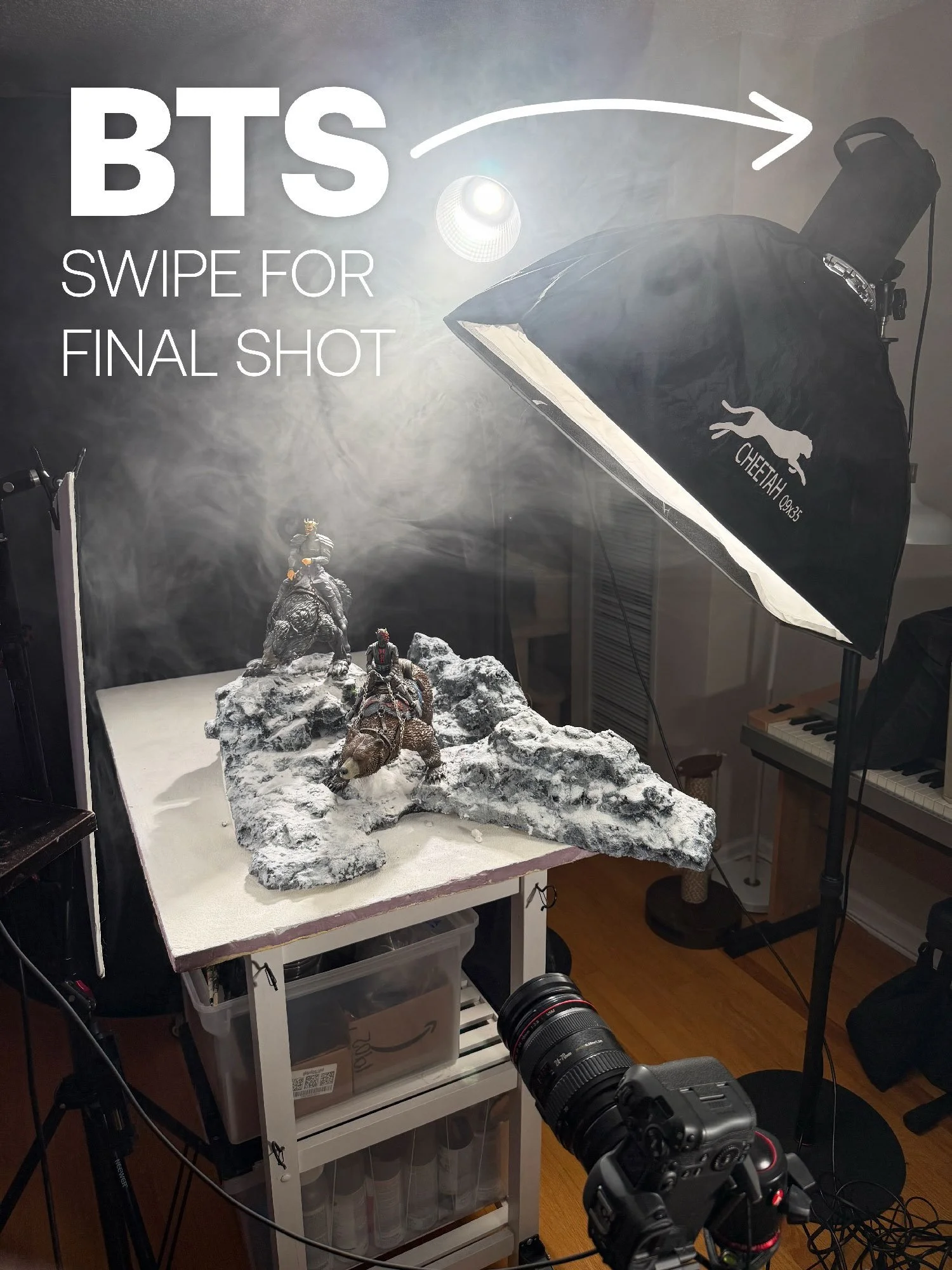Doh! Reloading since I forgot to add include the final shots. 

Behind-the-scenes of &ldquo;Brothers in Shadow&rdquo;, my recent Star Wars toy photoshoot.

I built the set using four modular snow-capped mountain terrain pieces I crafted from foam, th