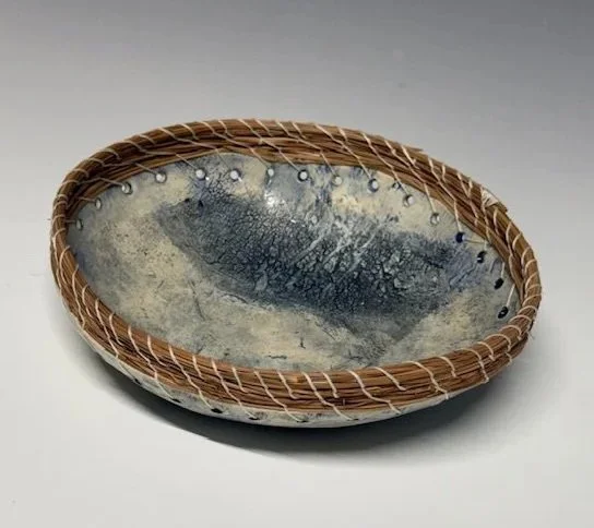 Ocean & Shore – Hand-Built Blue and Cream Ceramic Woven Vessel