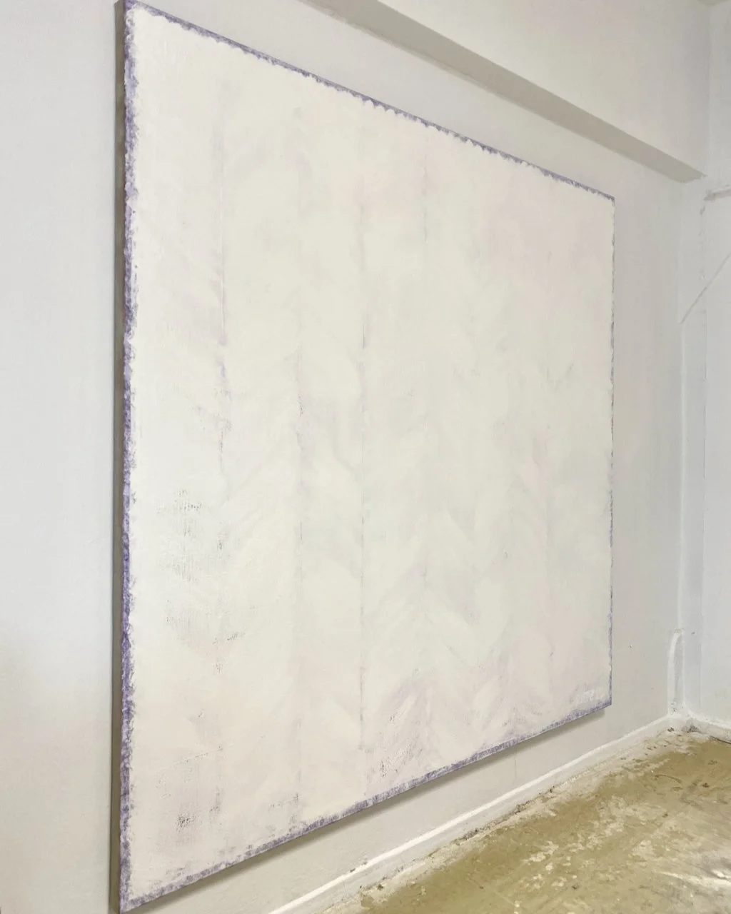 040625 side view, 2025, 195 × 195 cm, oil and acrylic on raw linen