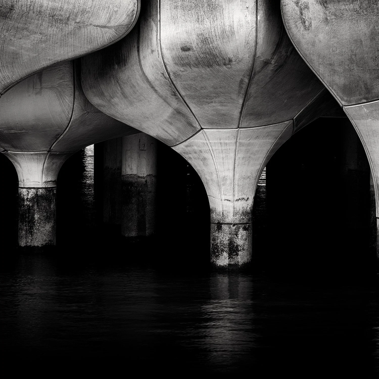 Image of the tulip-shaped supports of the Little Island Park — NYC.