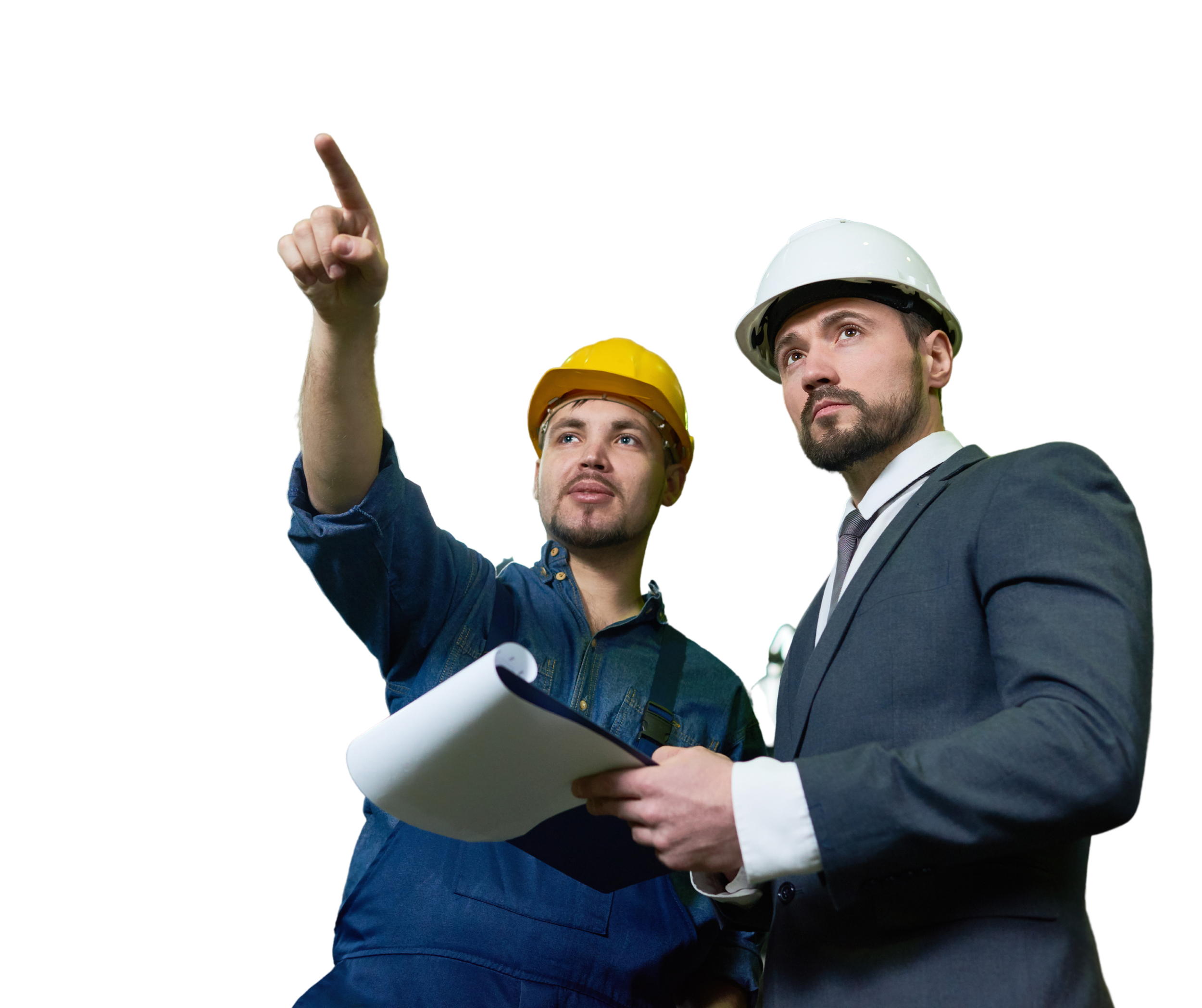Manufacturing professionals consulting at job site.