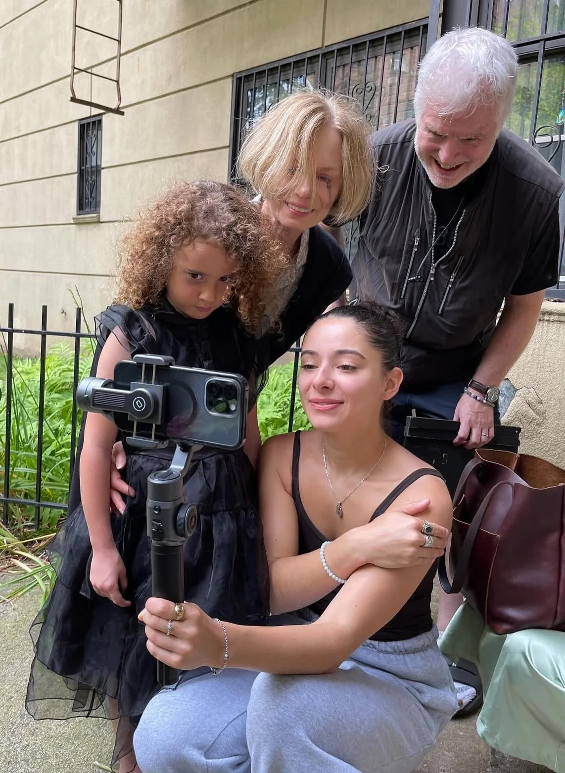 The Strange Child (Indie Griffiths) and The Mysterious Woman (Jolanta Valeikaite) check the playback with DP Charlotte Keir and Director Andy Keir