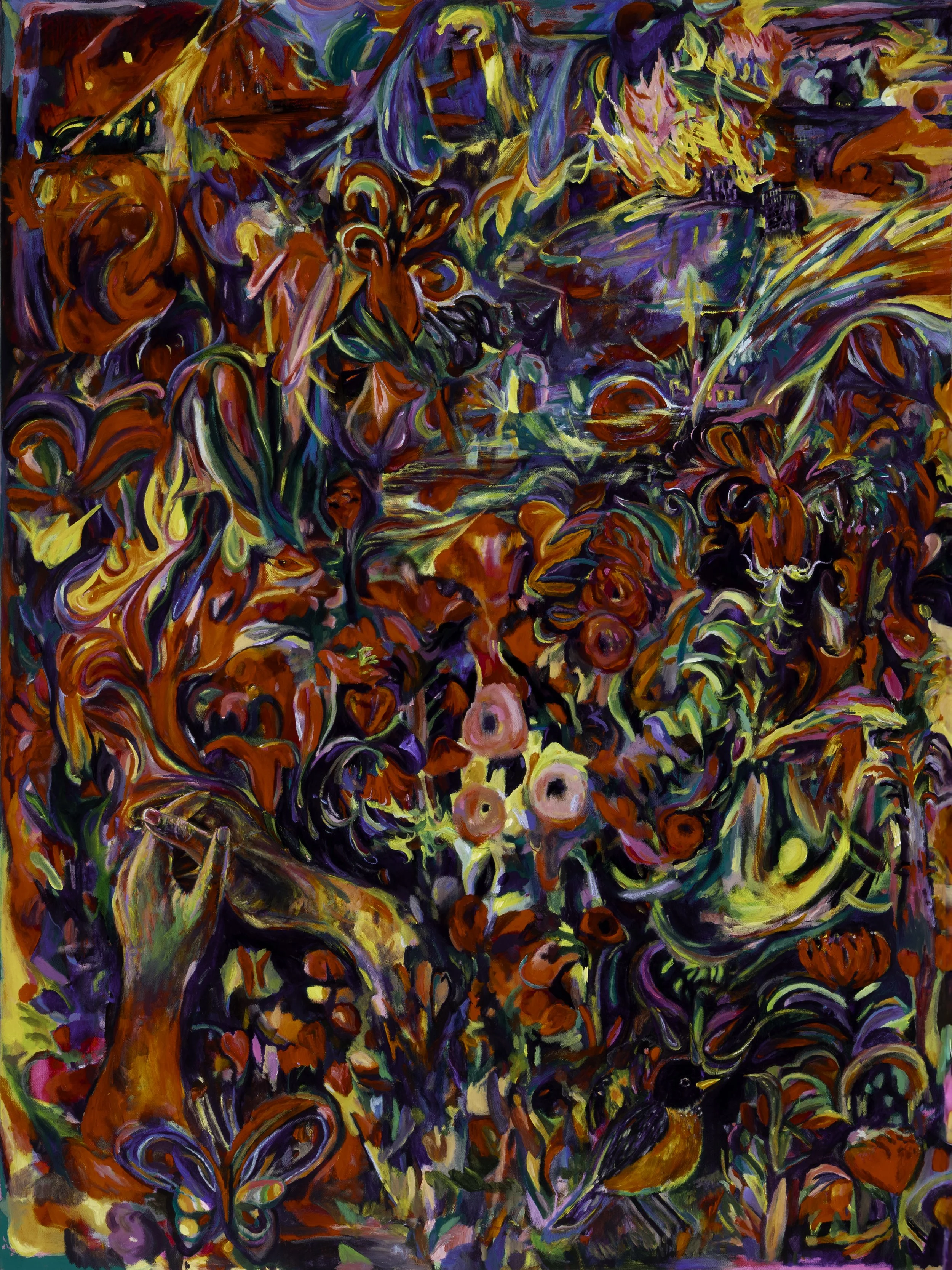 "Where char'd hands meet" 2026 36x48 Acrylic on Canvas