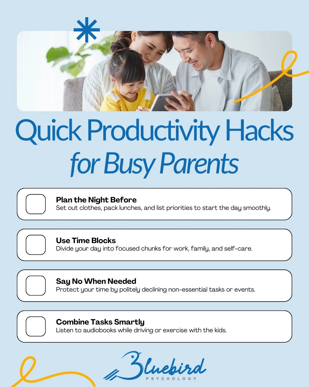 Parenting can be exhausting! 
Here are some quick and easy productivity hacks to help you reclaim your time, stay organized, and make space for the things you care about most. 
#ParentLife #ProductivityHacks #WorkLifeBalance #ParentingTips #calgary
