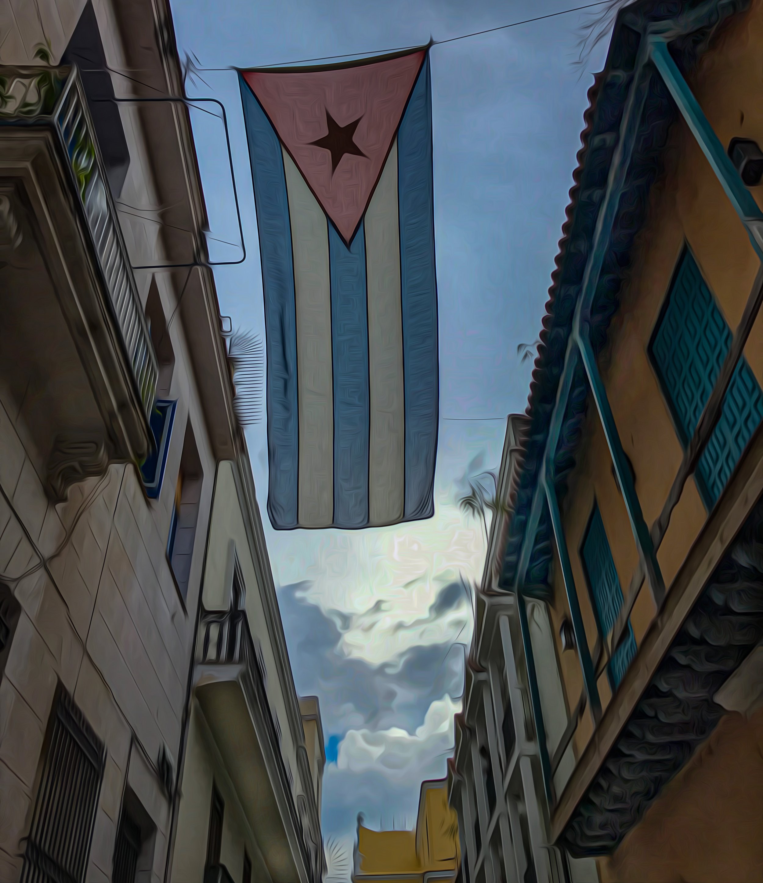 Cuban Flag Over Buildings