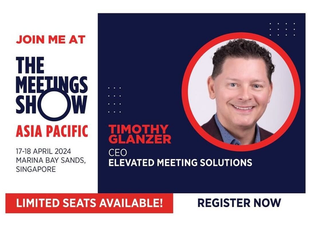 We are thrilled that our CEO, Timothy Glanzer is in Singapore this week to be speaking at The Meetings Show Asia Pacific 2024 with our great friends from Northstar Meetings Group!
 
Follow along with us as he and other industry experts share insights