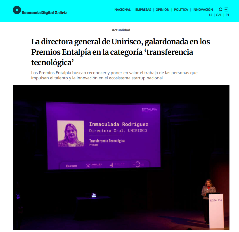 La directora general de Unirisco, galardonada en los premios Entalpía