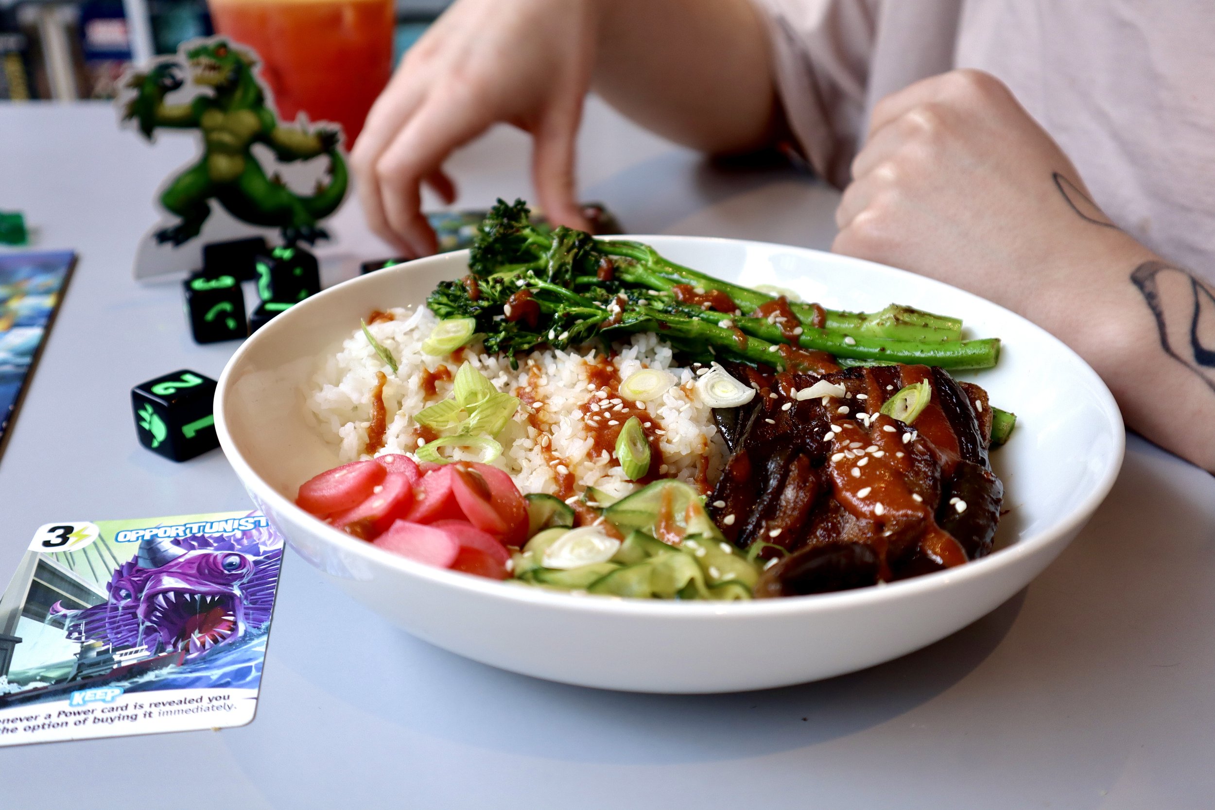 Miso Aubergine Rice Bowl at vegan restaurant Slice + Dice in Norwich