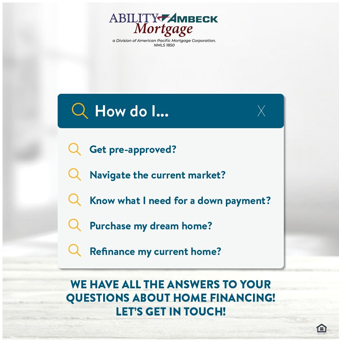 Call today to get the answers to your questions! 📱

AbilityAmbeckMortgage.com
.
.
.
#WeareAAM #AbilityAmbeckMortgage #HomeFinancingMadeEasy