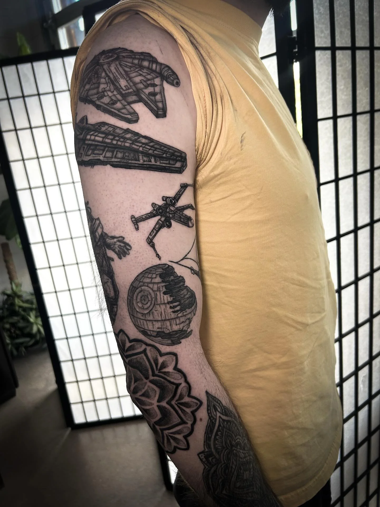Fresh &amp; healed progress on Matt&rsquo;s arm before we add some background 🖤 Reach out for requests on anything big or small. I&rsquo;ll always do my best to work within your budget &amp; time frames.

#denvertattoo #denvertattooartist #starwars 