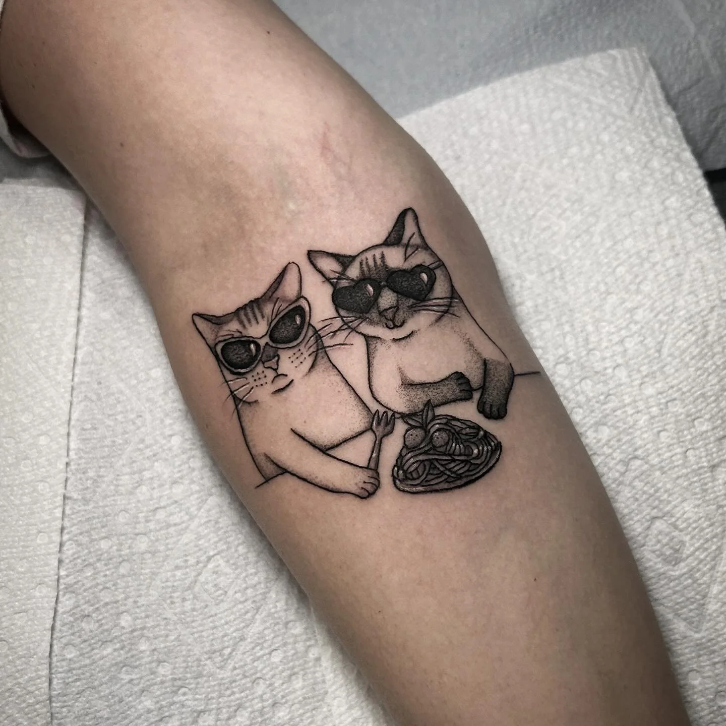 My two favorite loves, cats and pasta 🍝 🐈 I couldn&rsquo;t dream of much better. Let&rsquo;s illustrate all kinds of cats doing all kinds of things. Reach out for appointments! 

#denvertattoo #denvertattooartist #bouldertattoo #bouldertattooartist