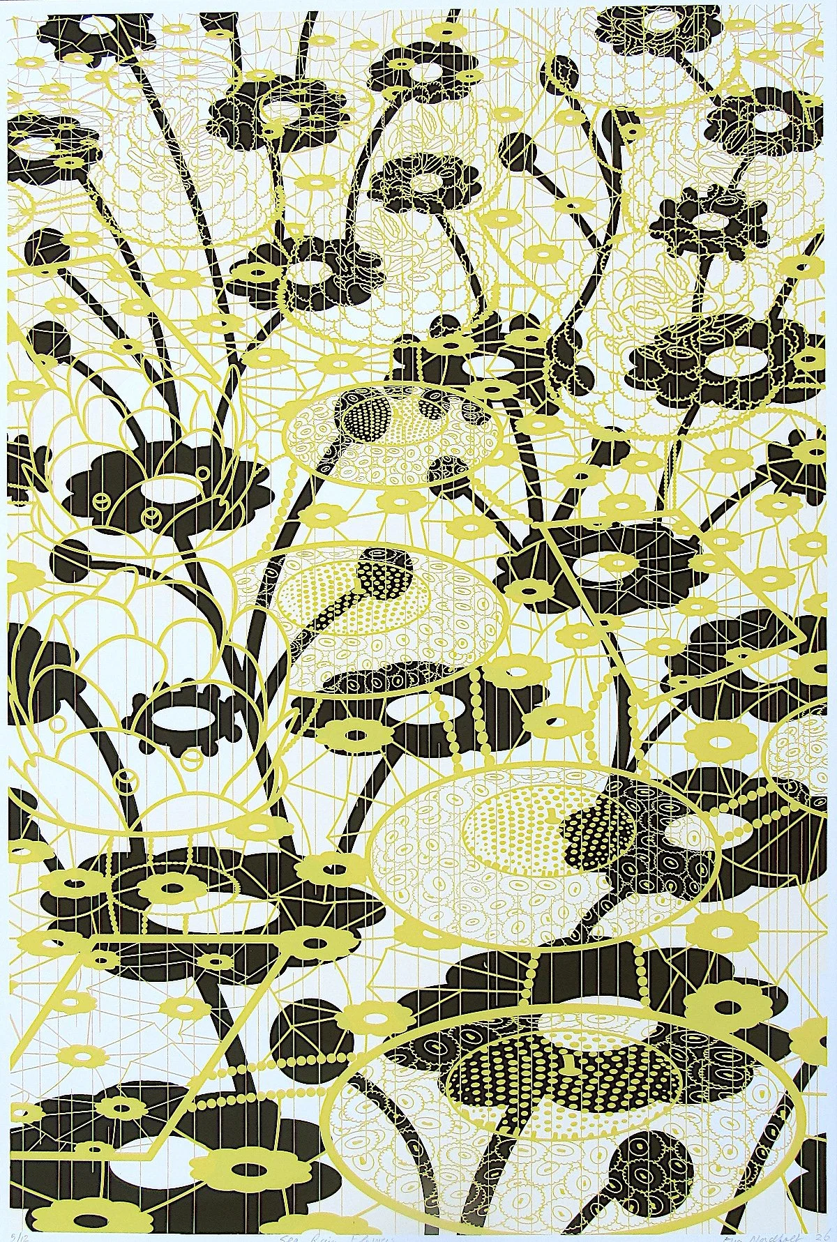 Sea Rain Flowers, yellow, silkscreen in 3 colors, edition 12, 60 x 90 cm