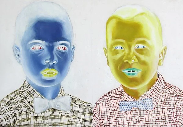Los amigos Azul y Amarillo, oil on wood, 65 x 46 cm.