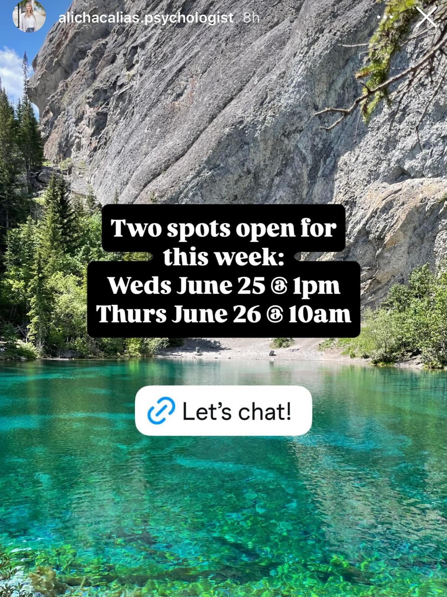 Connect with Ali @alichacalias.psychologist for two openings available this week! ✨

Link in stories!