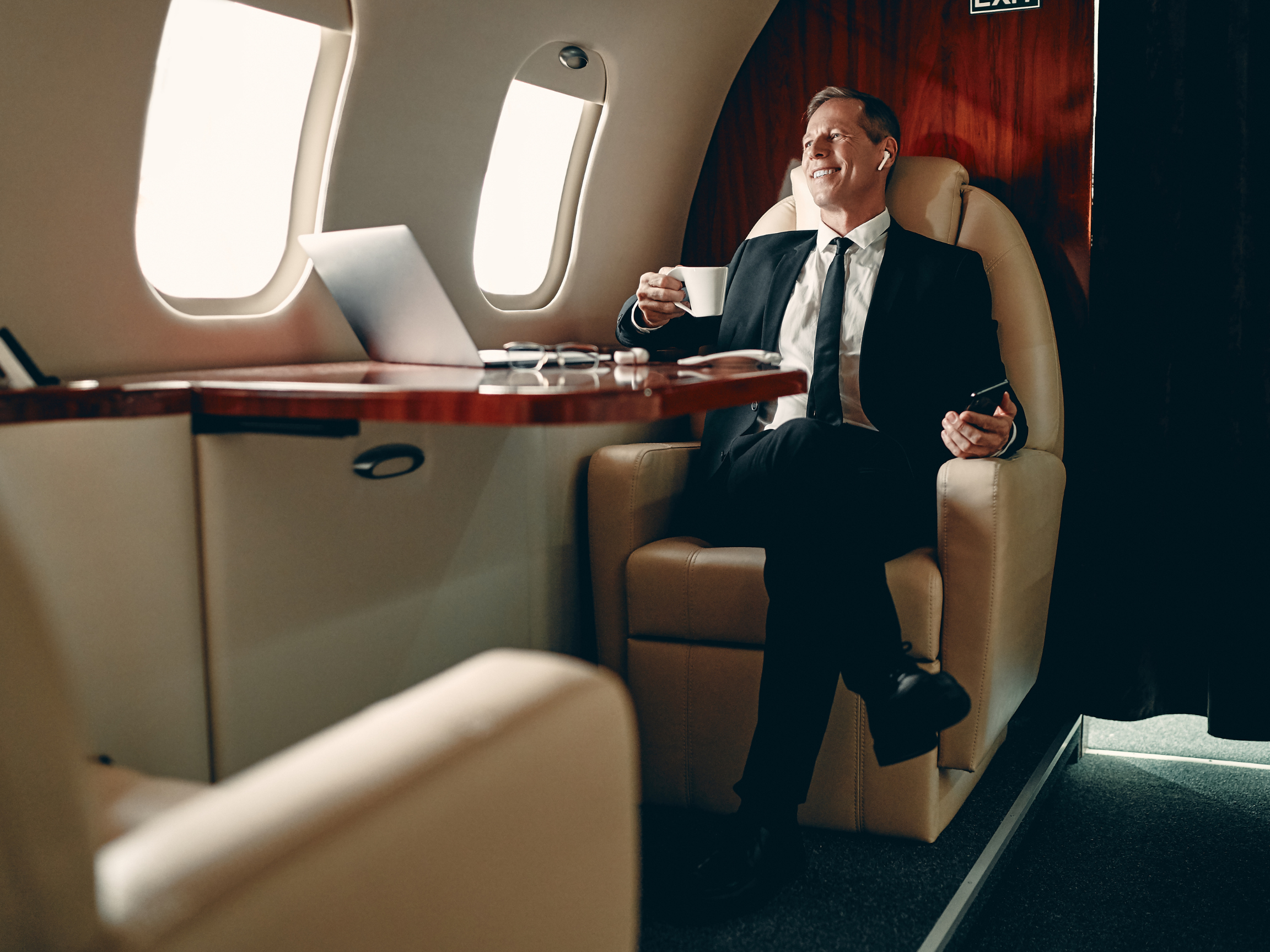 Businessman in a Private Jet