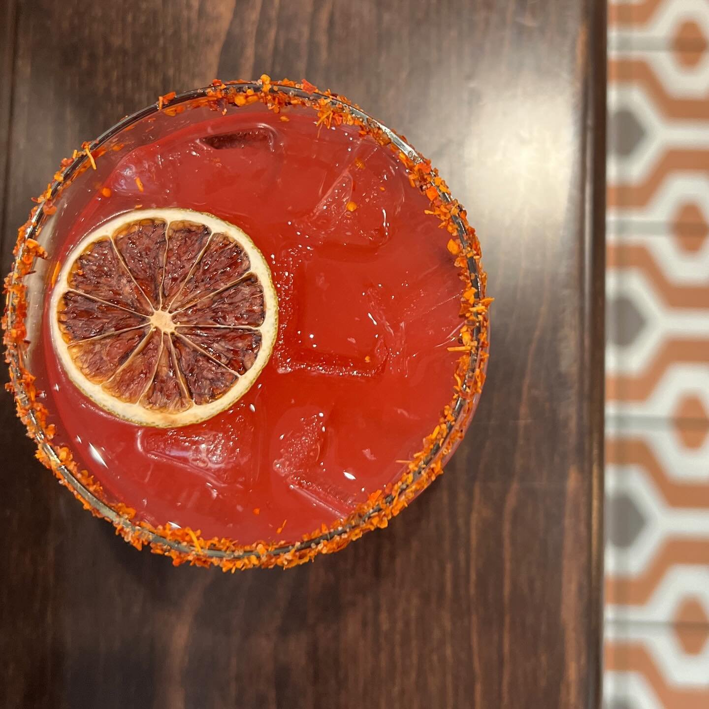 Starting out the week with some new cocktails on the list! This is our Blood Orange Margarita made with @loshermanostequila, @chacho_usa for some kick, fresh blood oranges, lime, simple and a Tajin rim. All three of our new cocktails are half off Tue