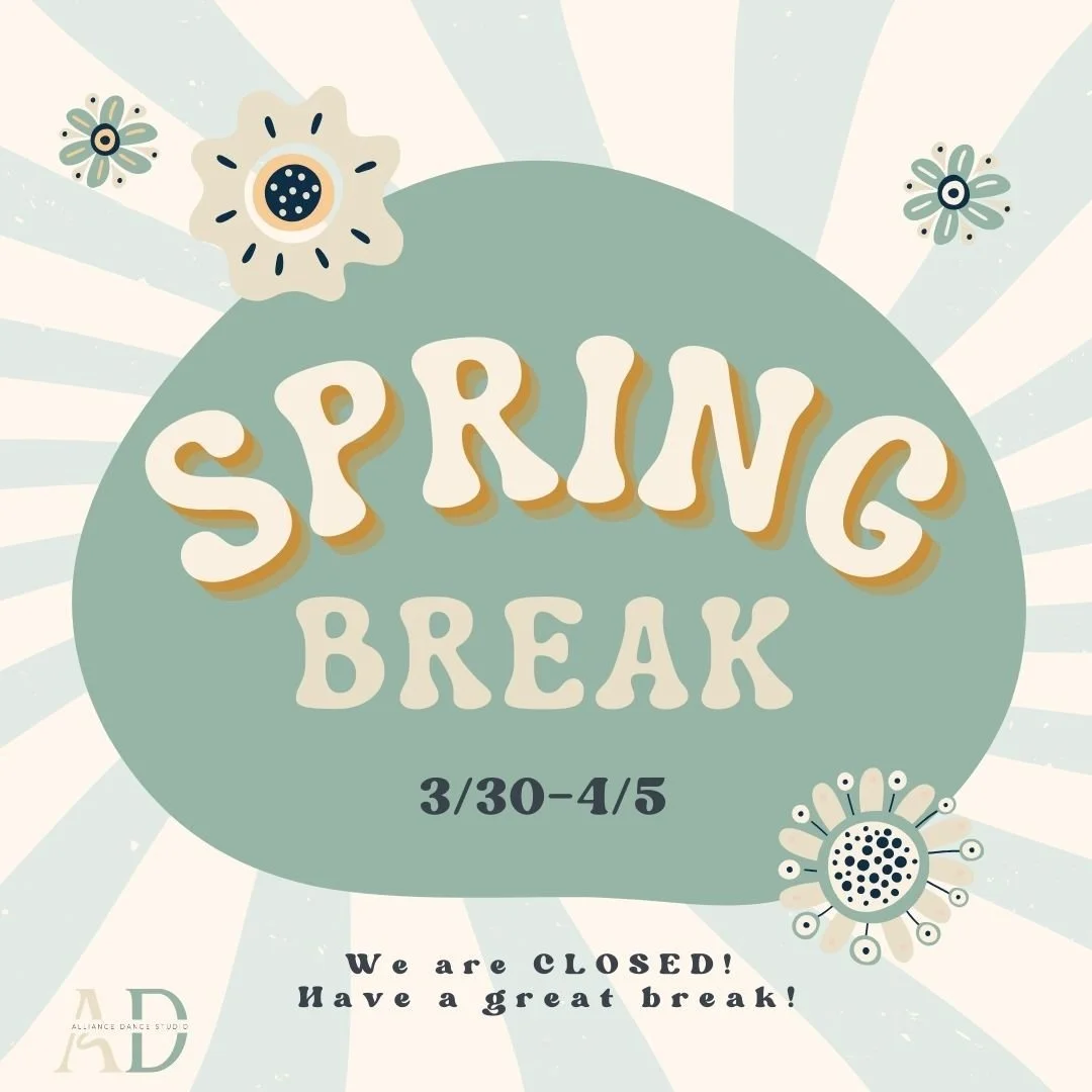 Spring Break Closure 🌸☀️
The studio will be closed from 3/30&ndash;4/5. Enjoy the break, rest up, and we&rsquo;ll see you back in class soon! 💖✨