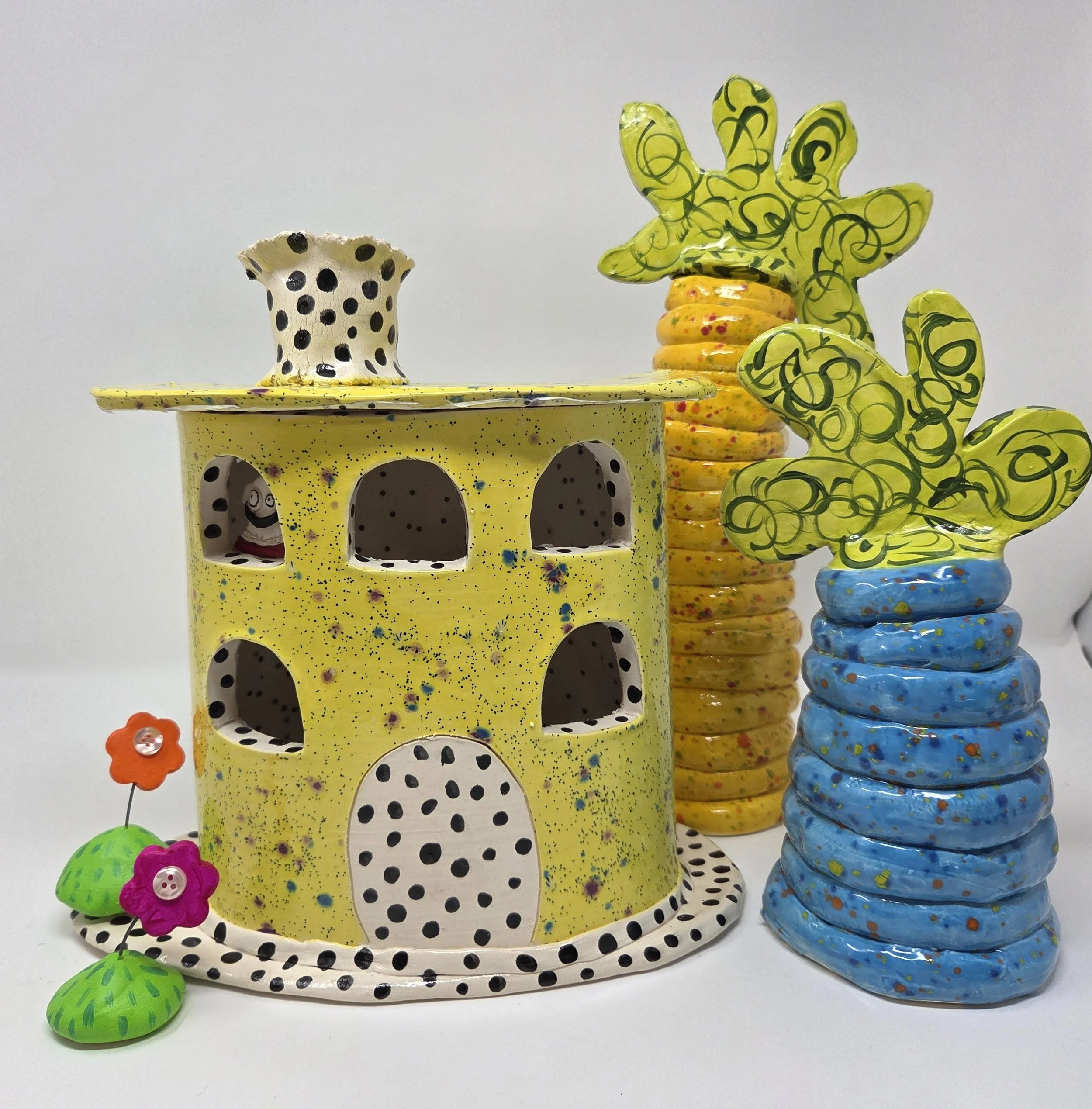 Polka Dot House with Trees and Flowers!